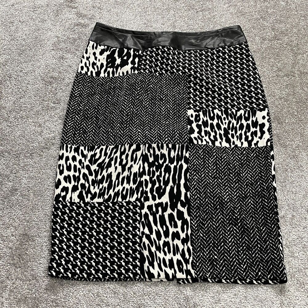 Worthington Skirt womens 14 Black White Animal Print Straight Pencil Midi Party